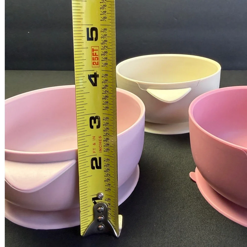 Silicone Suction Baby Bowls Set 3 Pink Cream BPA Free Toddler Feeding Dish 5 In